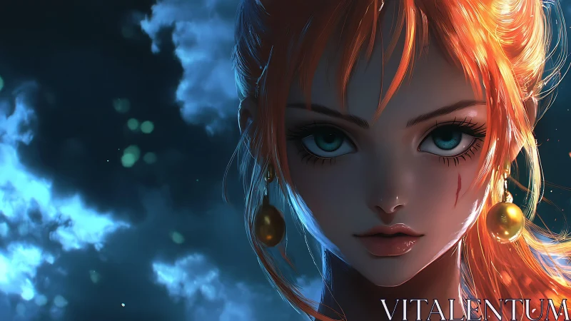 Luminous anime heroine in cinematic blue‑orange contrast study.