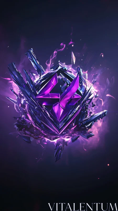 Sharp purple crystal emblem with glowing shattered shards.