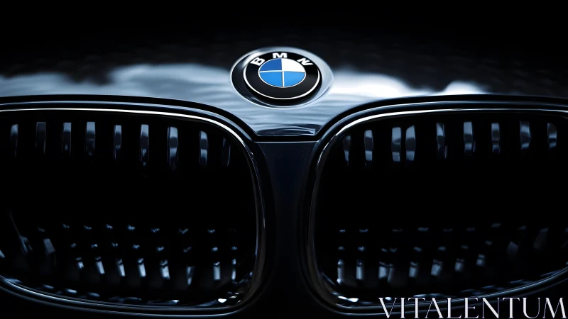 Close-up of BMW Grille and Emblem in Dramatic Lighting.