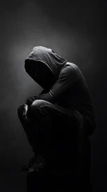 Shadowed hooded figure curls inward and becomes living dusk