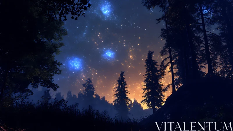 Starlit forest horizon glowing with quiet cosmic wonder.