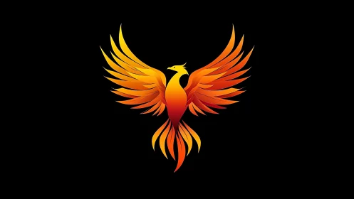 Vibrant digital phoenix illustration in fiery orange and gold tones.