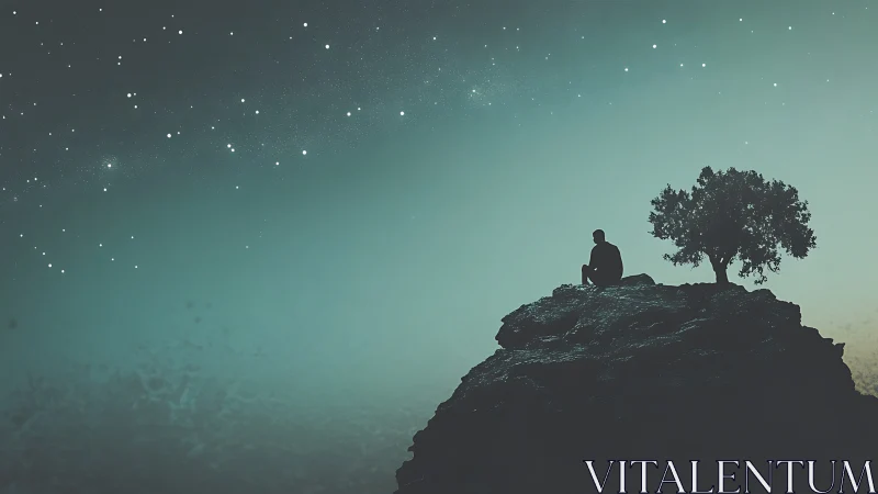 Quiet stargazer resting on a lone hilltop under night skies.