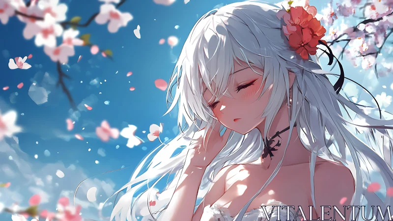 Petal-drift daydream with silver-haired sakura muse.