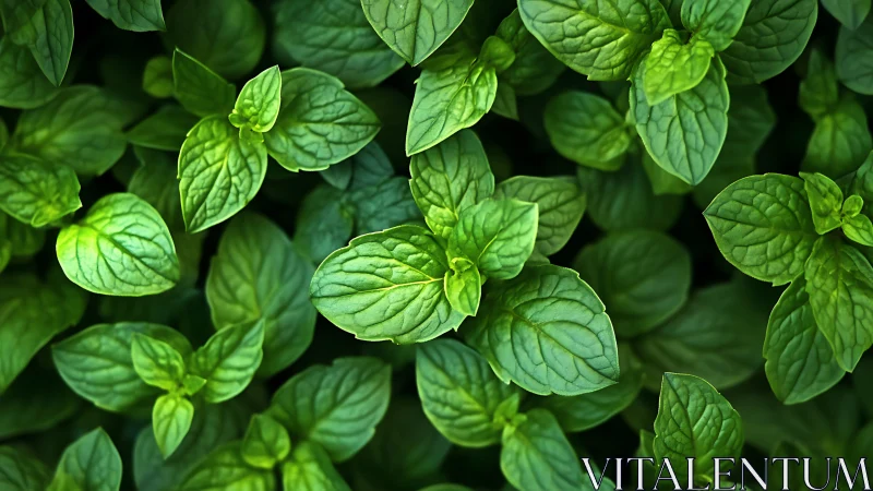 Top view shows dense cluster of green mint leaves