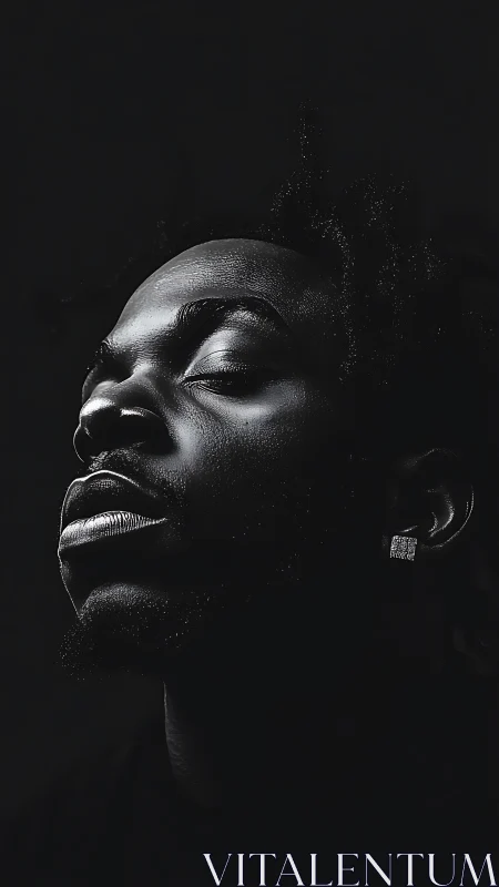 Low key portrait with dramatic side lighting and serenity.