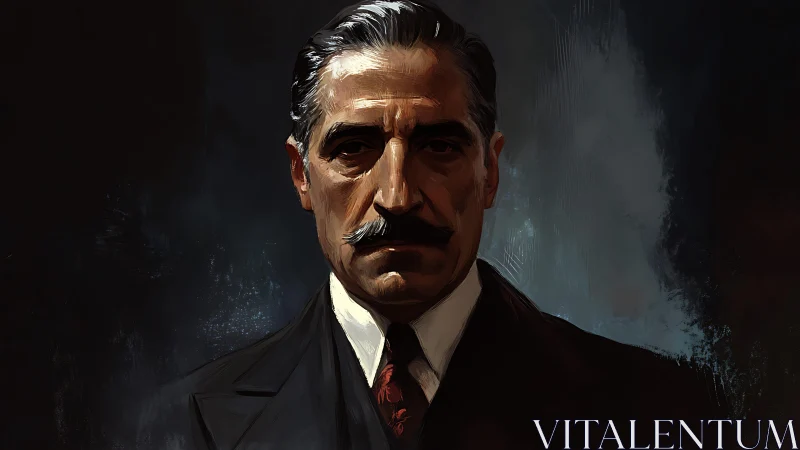 Middle-aged man in suit stares forward under dramatic light