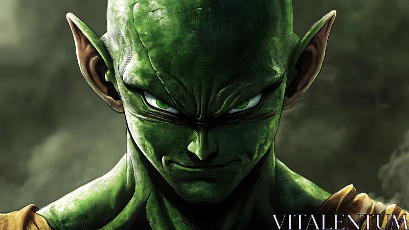 High contrast close-up of green humanoid with stylized cel shading