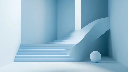 Minimalist staircase architecture in cool blue geometric space