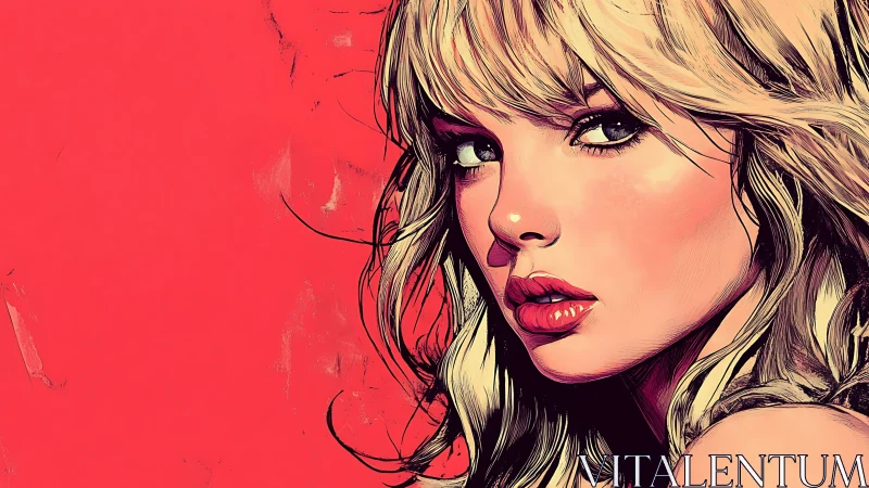 Bold comic-style blonde portrait glows against vivid red