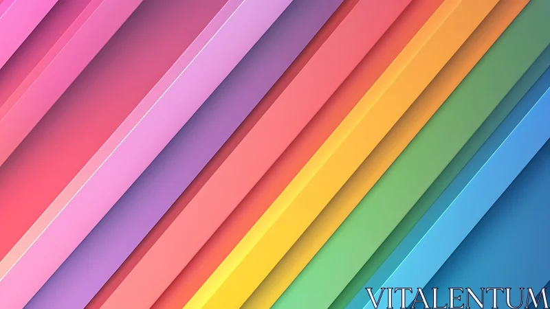 Diagonal rainbow planks stack into a soft neon staircase