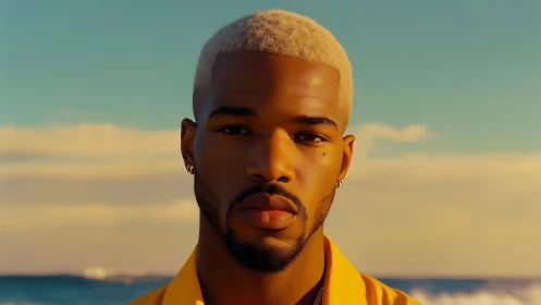 Sunlit gaze turns seaside horizon into quiet electric stage