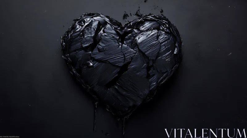 Black Paint Heart Form on Dark Surface.