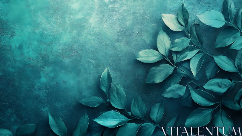 Verdant teal foliage against textured abstract wall background.