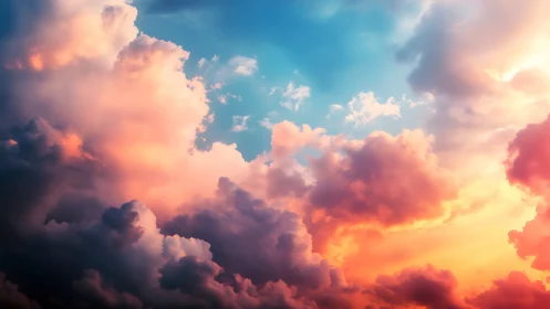Spectral cumulonimbus array under chromatic gradient sky.