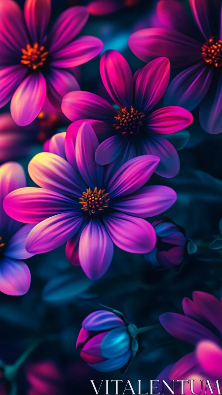 Neon Cosmos Flowers: Vibrant Digital Floral Art.