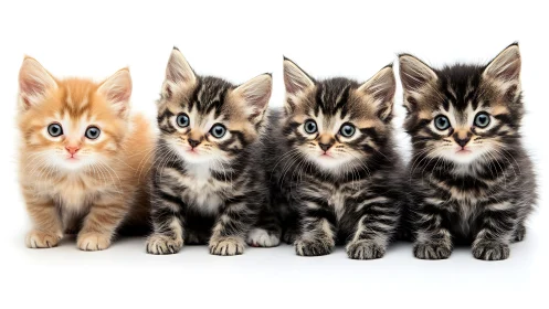 Four Adorable Kittens Sitting Together on White Background