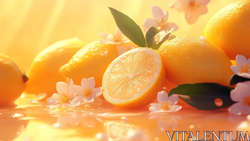 High-key macro lemons with cut cross-section and specular highlights