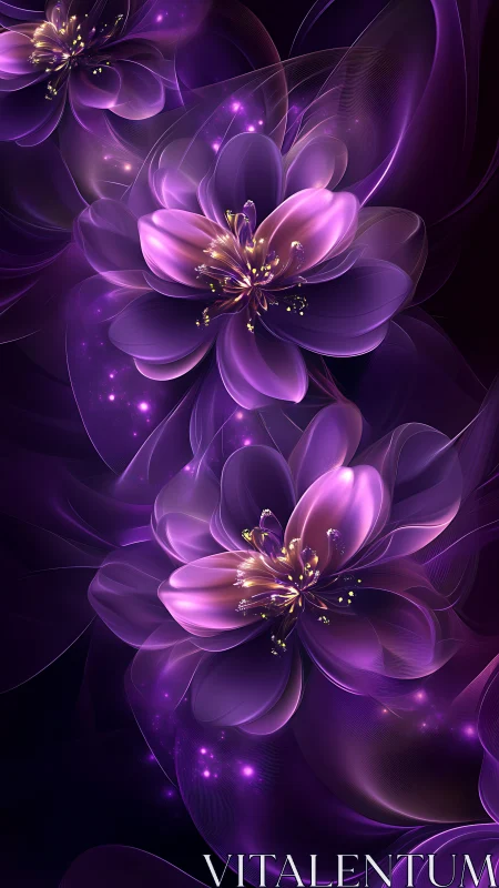 Glowing violet blossoms drifting through a dreamy night.