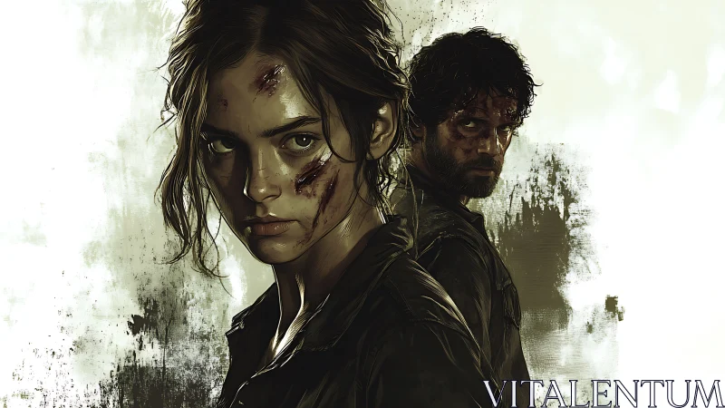 Battle-worn duo rendered in gritty, high-contrast digital painting