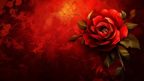 Red Rose on Crimson Background. Digital Floral Art.