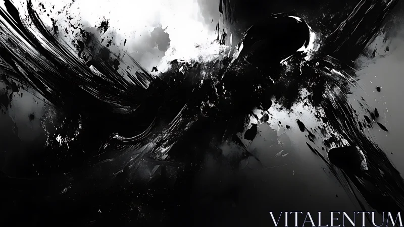 Bold black ink sweeps across a luminous gray void