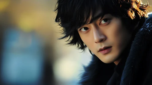 Shallow-depth portrait isolates detailed male face in soft bokeh