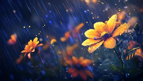 Golden Blooms Dancing in the Rain.