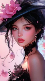 High-detail portrait of stylized woman in lace dress and hat