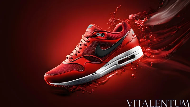 Vibrant Red Nike Sneaker in Dynamic Splash Art Style.