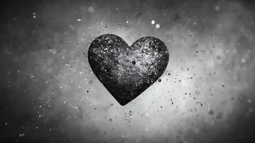 Fragmented Heart Against Stormy Monochrome Backdrop.