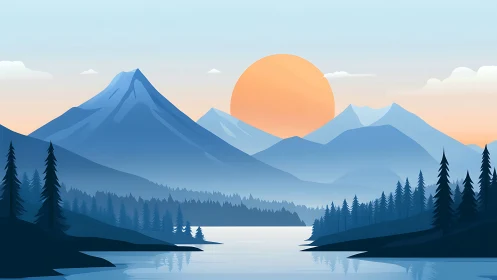 Sunrise glides over layered blue mountains and quiet lake