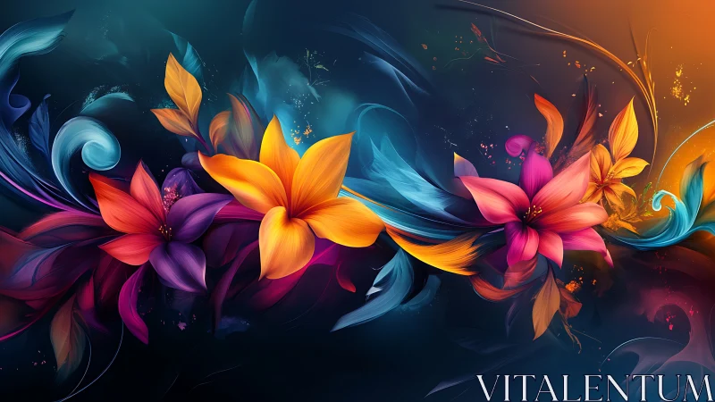 Luminous Flowers in Motion Against Dark Background.