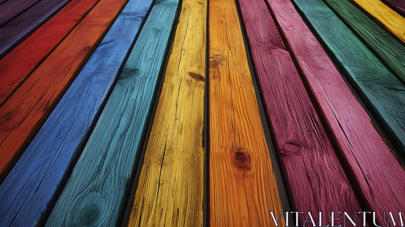 Color-drenched wooden planks stretching into a playful path.
