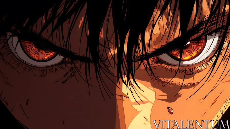 Intense anime eyes radiate fiery determination and focus.