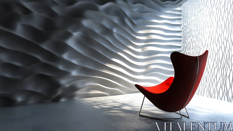Modern Red Chair in Sculptural Architectural Space
