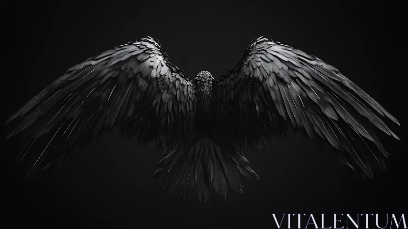 3D-rendered black wings in symmetrical frontal spread composition.