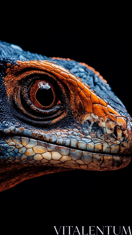 Macro close-up of reptile eye with detailed orange-blue scales