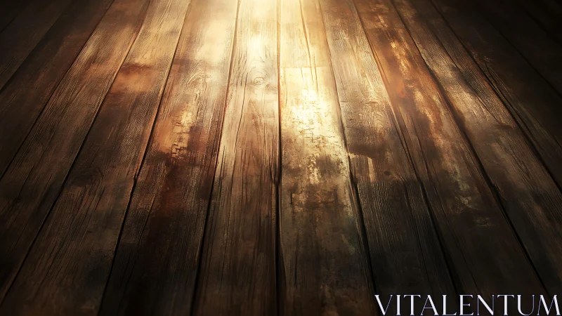 Rustic Wooden Floor with Warm Sunlight in Vintage Style.