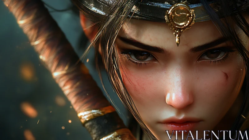 Battle worn warrior portrait with sword and golden circlet