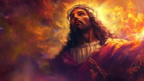 Radiant robed figure with glowing light and warm colors.