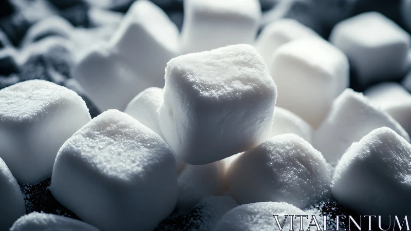 Crystalline sugar cubes with granulated texture surfaces.