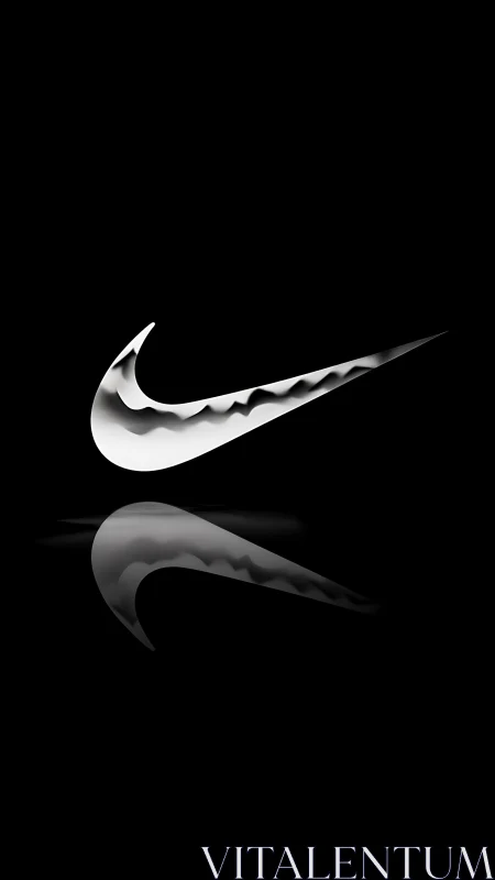 Metallic swoosh emblem with mirrored shadow detail.