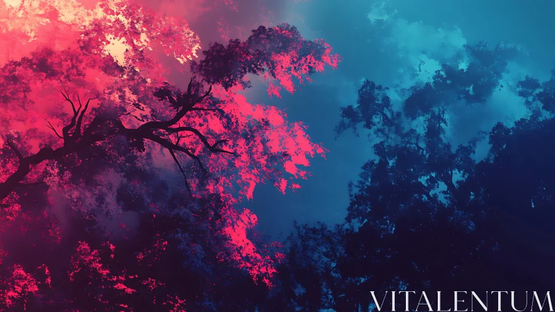 Bicolor forest canopy renders dramatic chromatic atmospheric contrast