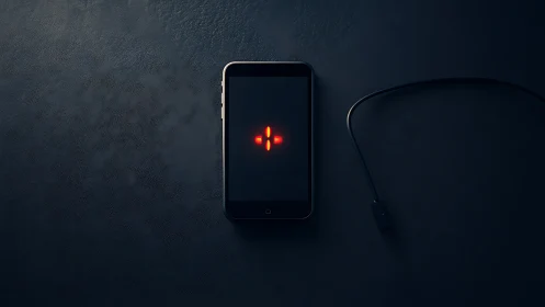 Smartphone Displaying Glowing Orange Crosshair on Dark Surface