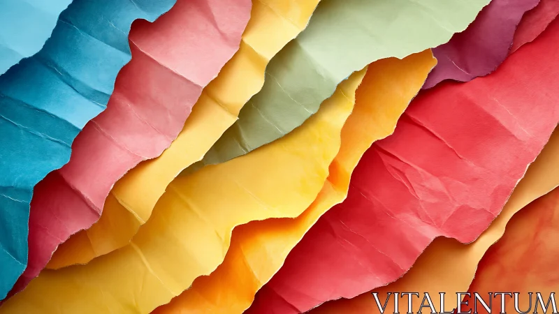 Layered torn sheets of colorful paper in overlapping rows.