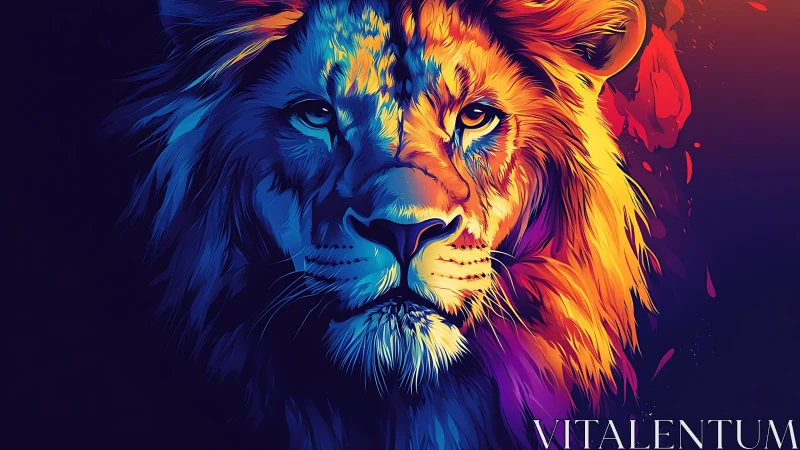 Radiant neon lion portrait glowing with bold wild energy.
