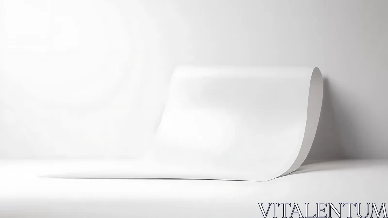 Minimalist white paper roll rests against neutral wall.