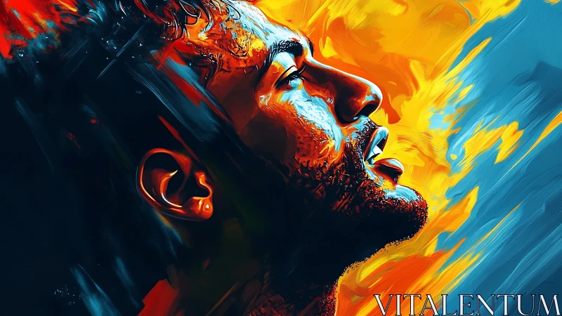 Portrait in flame and cyan, expressive digital stroke clash.