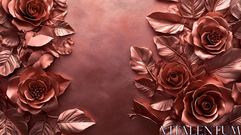 Metallic Rose Garden Against Deep Burgundy Backdrop.